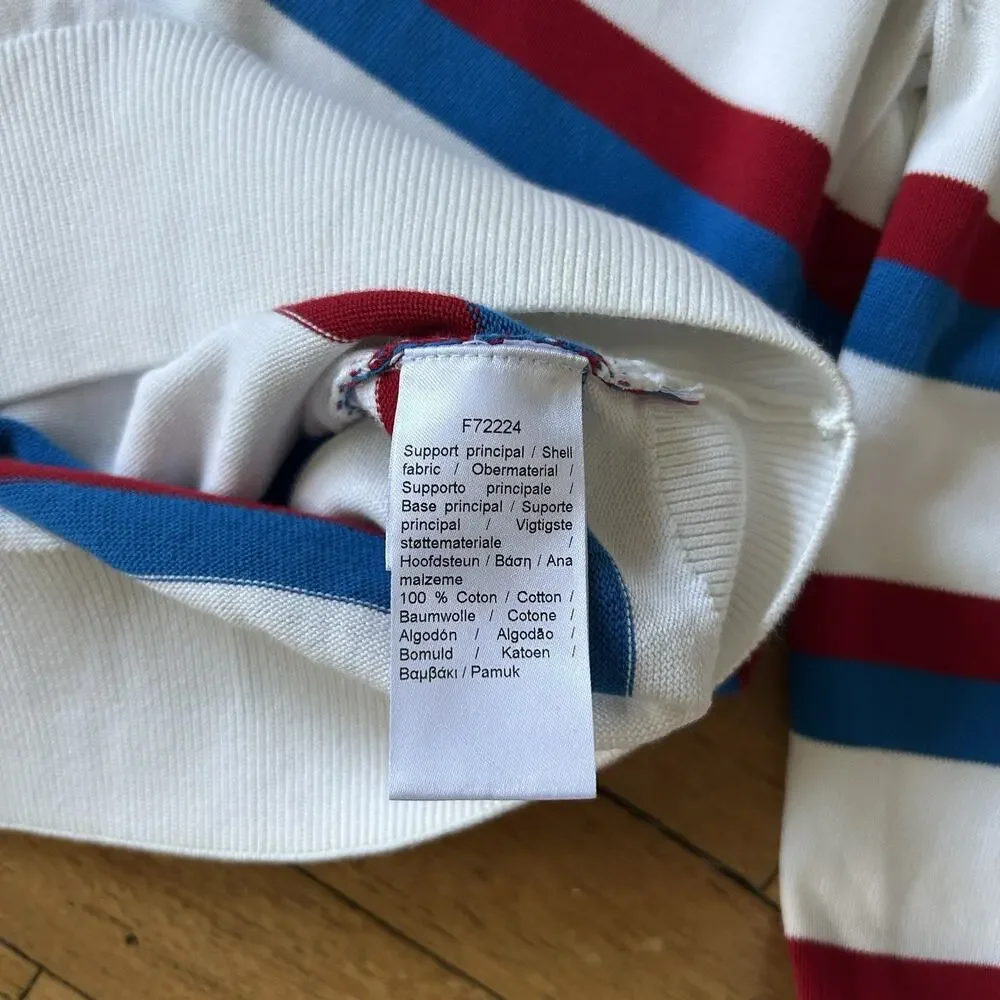 Lacoste AH6788 Made in France Striped Organic Cotton Sweater M White Red Blue